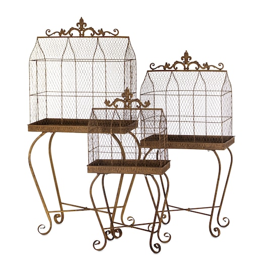 Klatki dekoracyjne metalowe 3 sztuki na stelażu