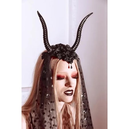 Opaska Rogi z tiulem, 30x76 cm, czarny