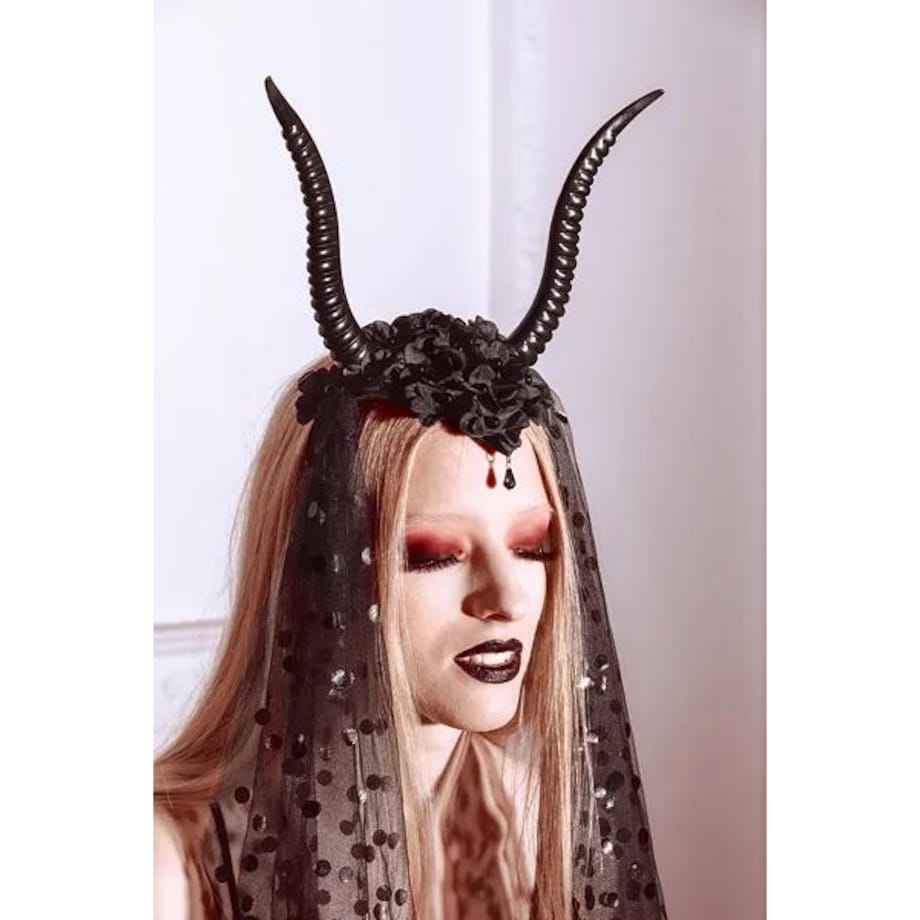 Opaska Rogi z tiulem, 30x76 cm, czarny