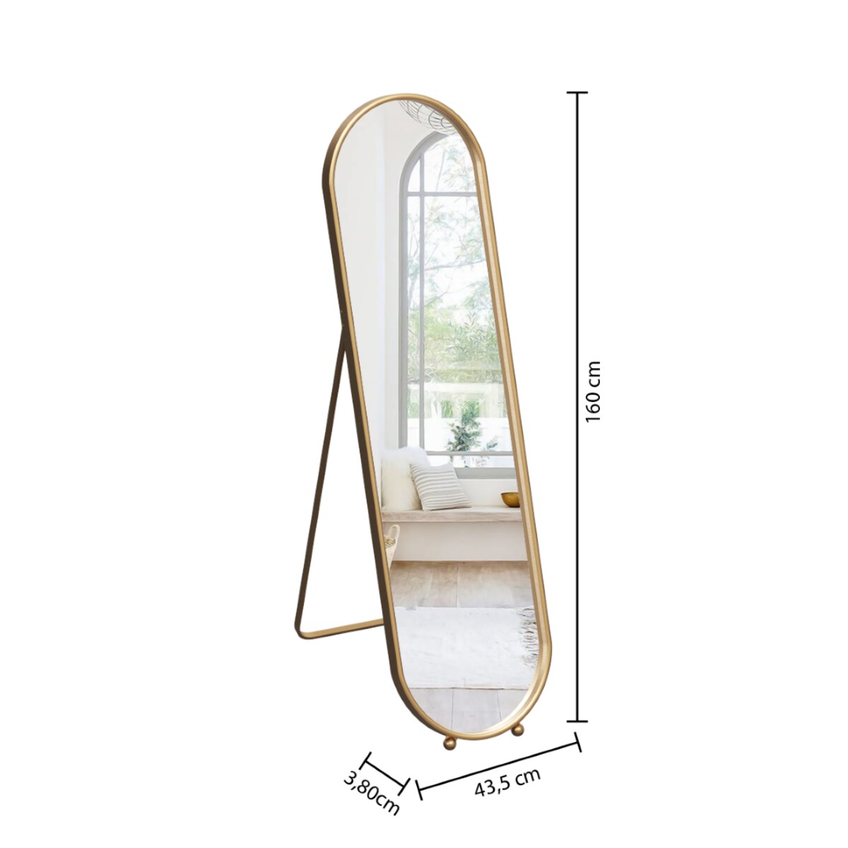 Duże lustro stojące złota rama EDI, 43,5 x 160 cm