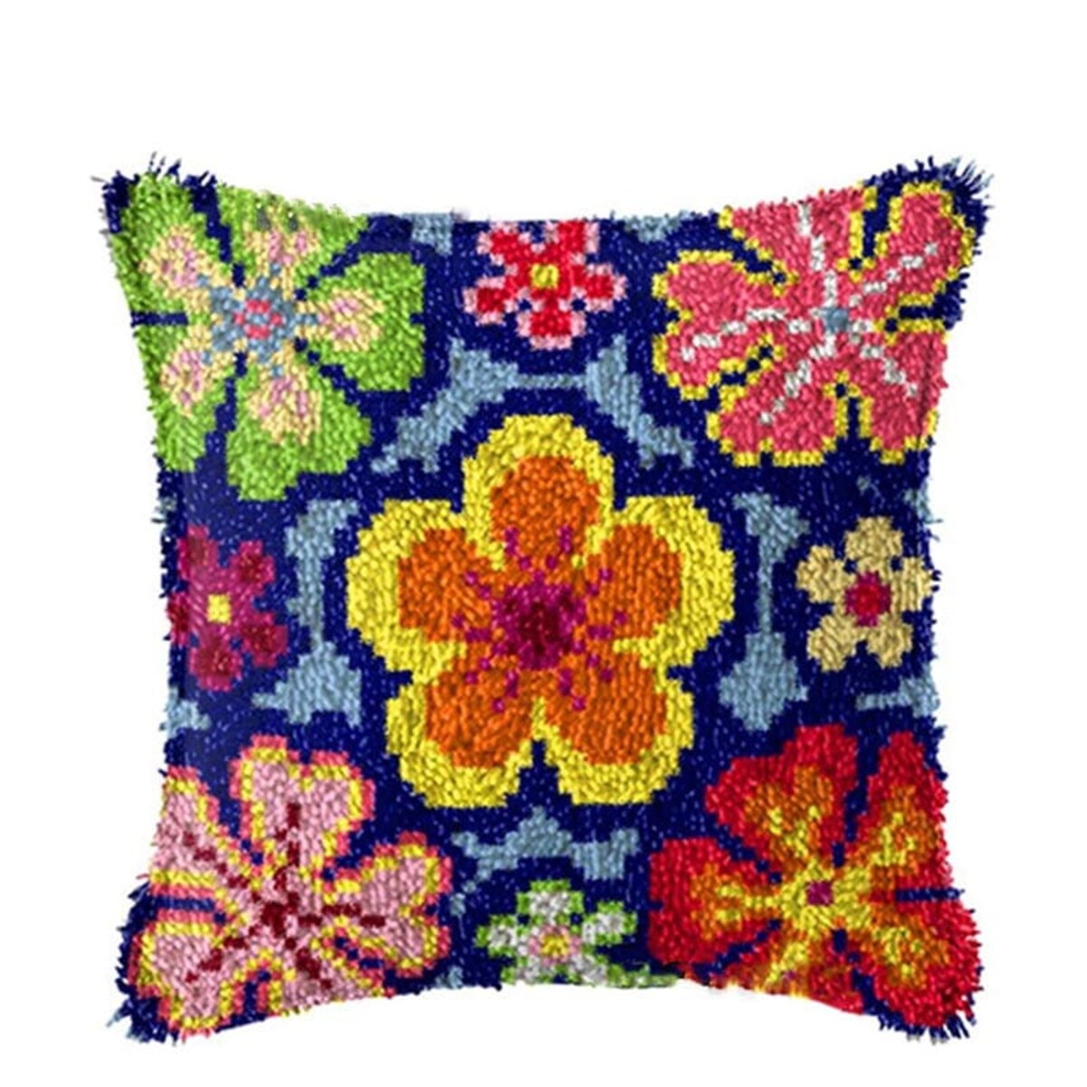 Szydełkowanie na kanwie - Poduszka Wiosenne kwiaty