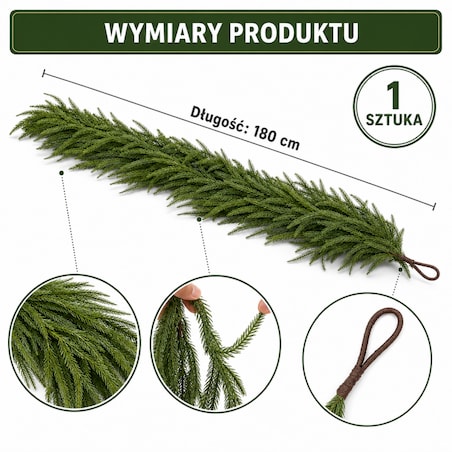 Girlanda świąteczna 180 cm, długa zielona sztuczna choina jak żywa WSN32