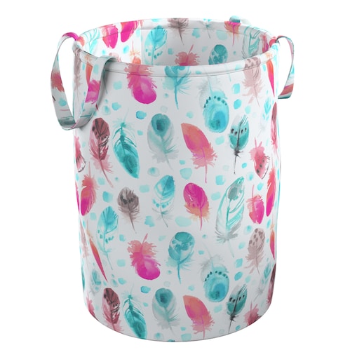 Kosz na zabawki Tobi, różowe i turkusowe piórka, 40x60cm, Magic Collection
