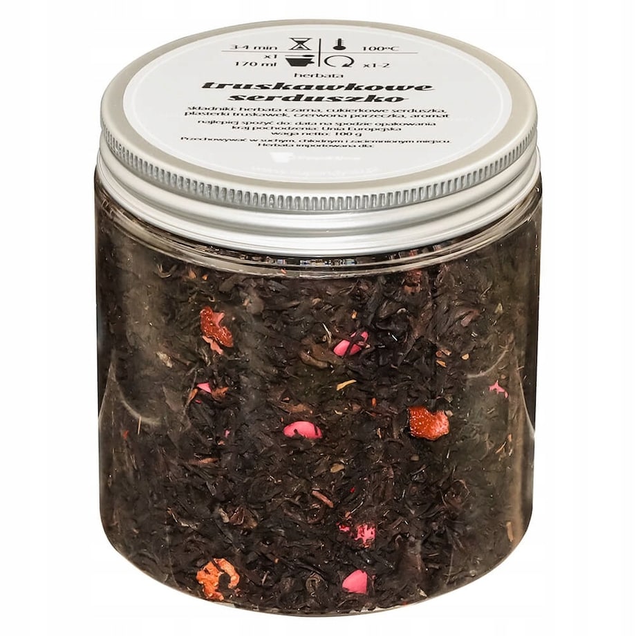 Herbata czarna TRUSKAWKOWE SERDUSZKO o smaku truskawkowo - porzeczkowym - herbata liściasta sypana mieszanka napar susz - gotowa na prezent upominek