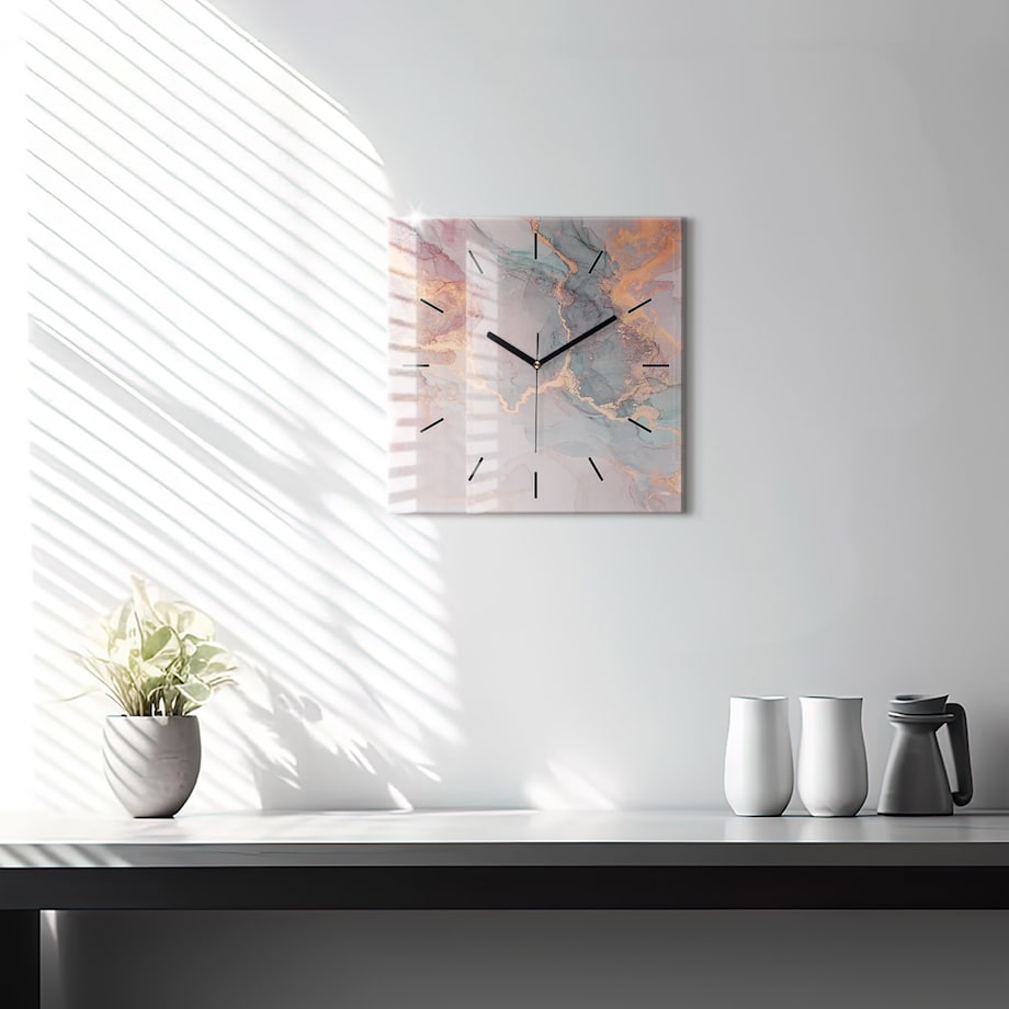 Zegar ścienny Różowo-Złoty Marmur, 30x30 cm