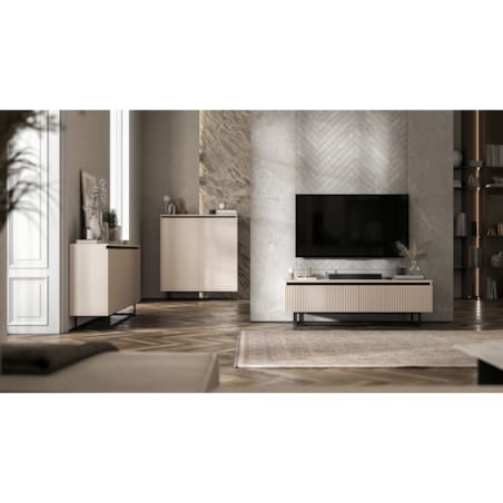 Komoda Glamour Szafka RTV Kaszmir MAT ryflowane fronty czarny stelaż 166,8 cm