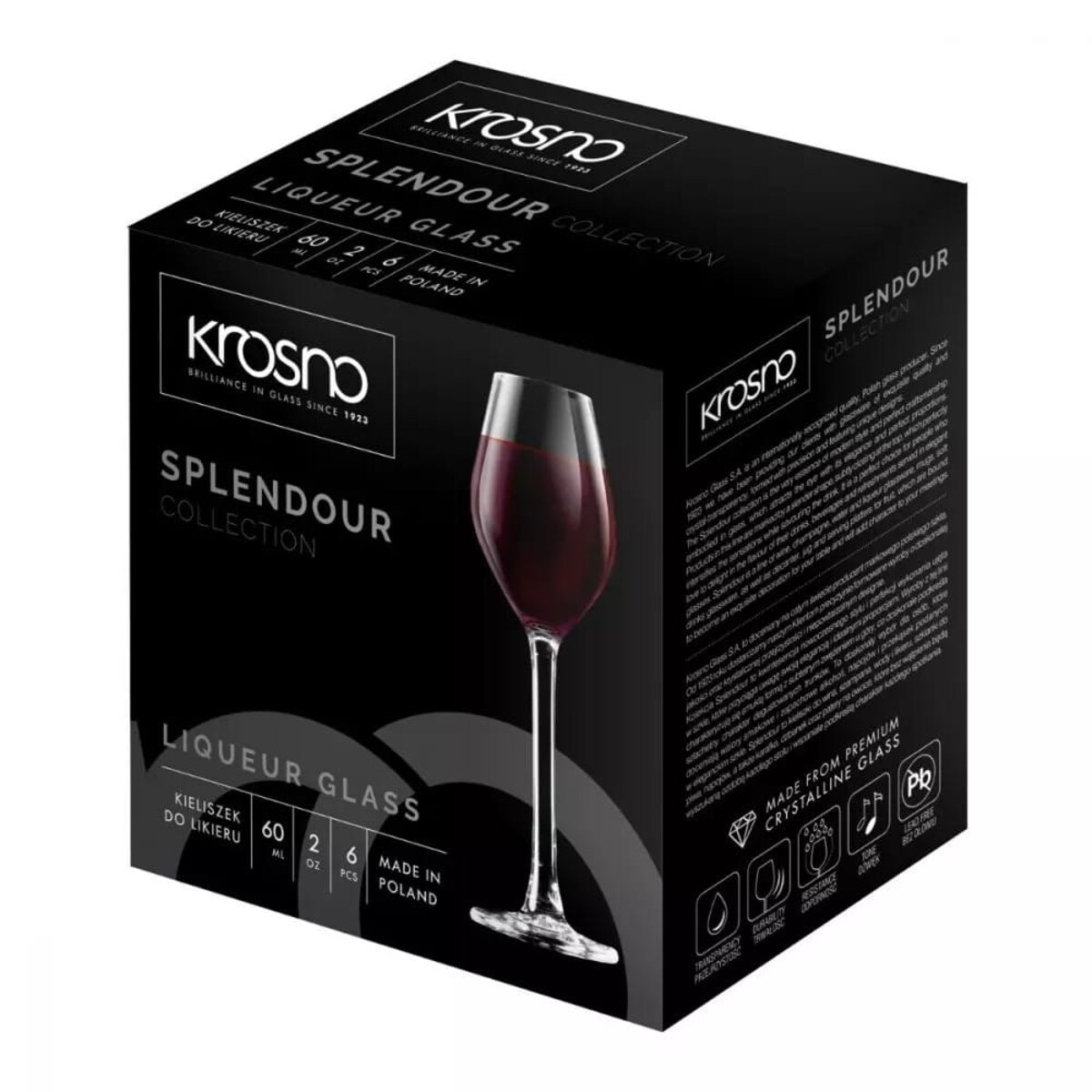 Krosno Kieliszki do Wódki Likieru Nalewki 6 x 60 ml Splendour Zestaw na Stopce