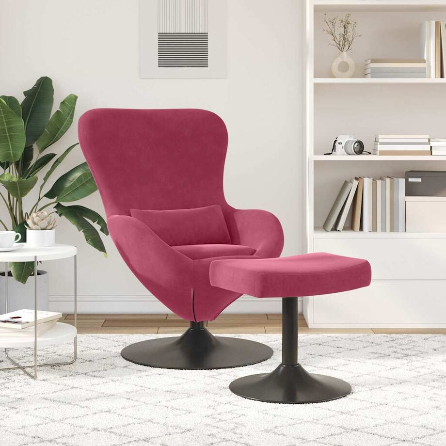vidaXL Fotel Jajko z Podnóżkiem czerwone wino 63 x 73 x 90 cm Aksamit