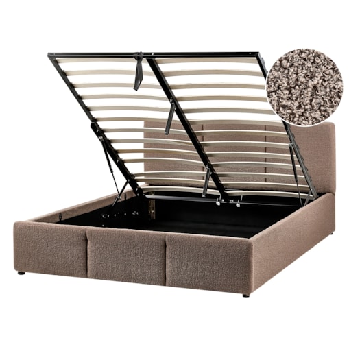 Łóżko z pojemnikiem Boucle BOUSSE 140 x 200 cm Beżowoszary