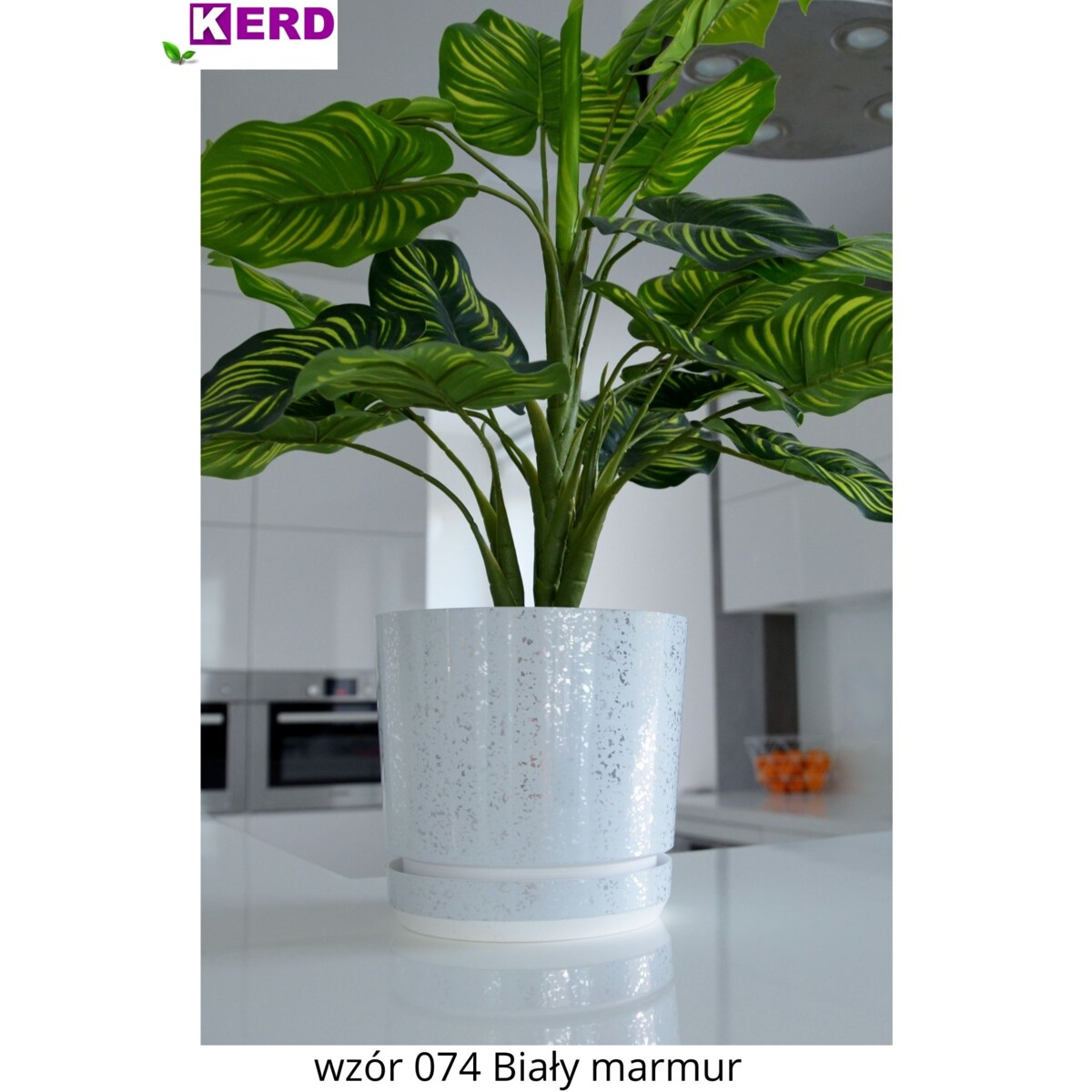 26 cm wzór BIAŁY MARMUR Doniczka z podstawką piękne lustrzane drobinki srebrne elementy elegancka