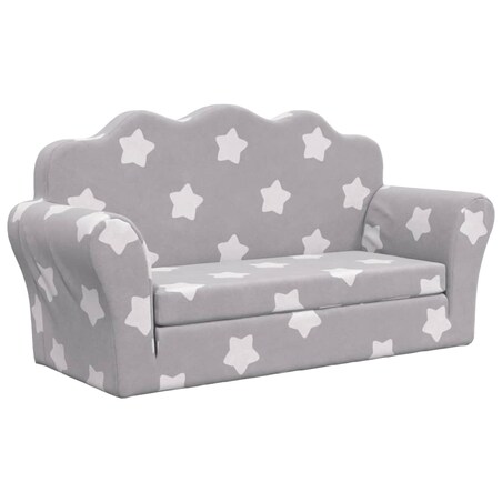 vidaXL 2-os. sofa dla dzieci, rozkładana, szara w gwiazdki, plusz