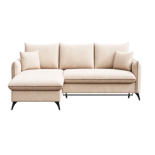 Brim Sofa narożna lewa z funkcją spania i pojemnikiem lewa jasno beżowa