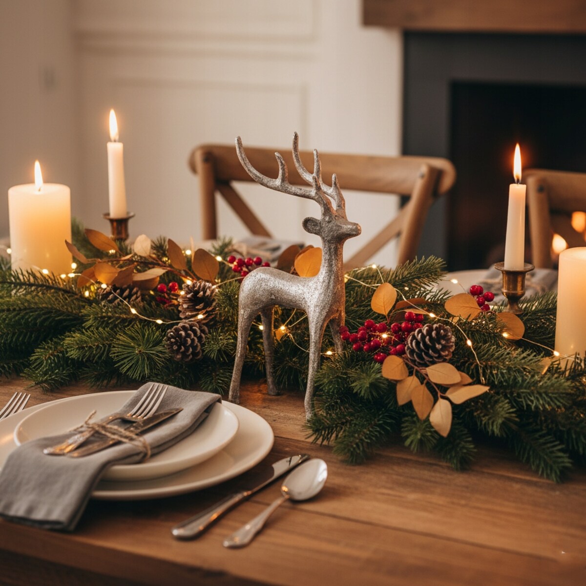 FIGURKA RENIFER JELEŃ SREBRNA 20cm LOFT METAL ŚWIĄTECZNA NA ŚWIĘTA PREZENT