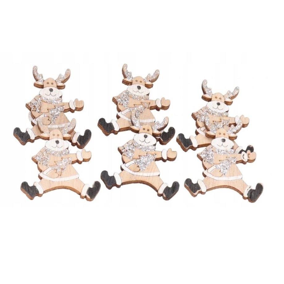 Renifer Drewniany Na Przylepcu 6Szt Ozdoba Stroik