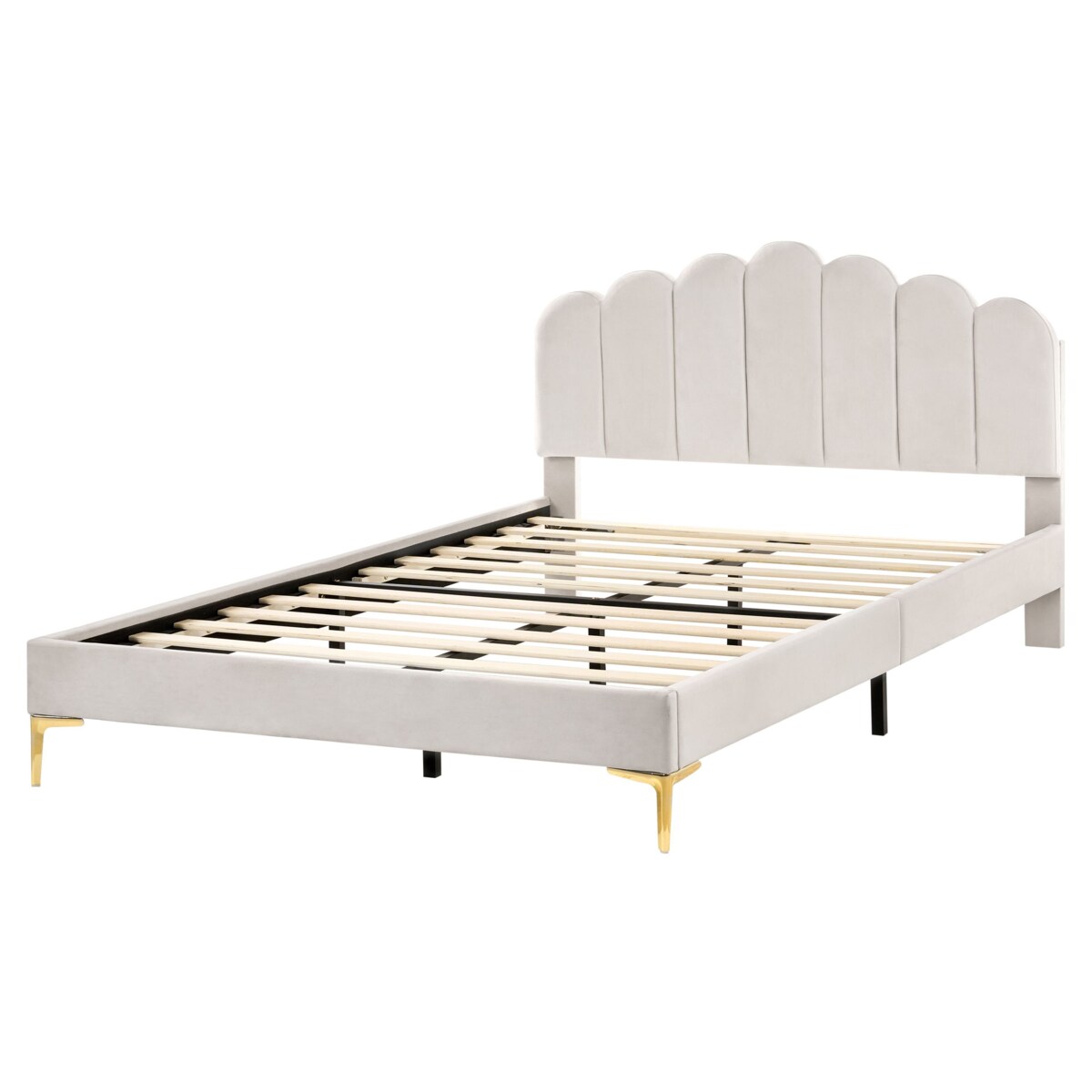 Łóżko Welur SAUVIAN 160 x 200 cm Złamana biel