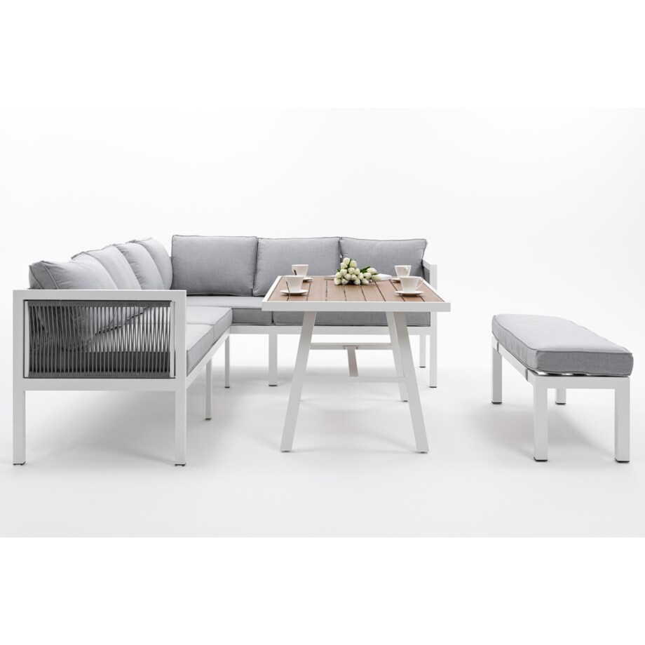Meble ogrodowe aluminiowe narożnik stół PORTOFINO białe