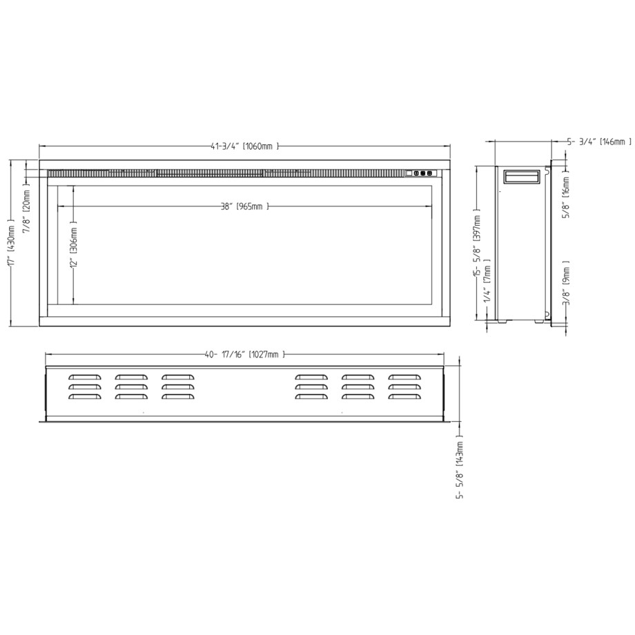 Kominek elektryczny AFLAMO Royal 42 - ścienny i do zabudowy - 106x43x15 cm - kominek LED z funkcją grzania 750/1500 W
