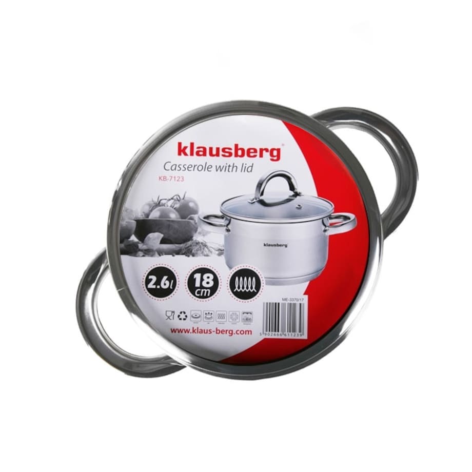 Garnek stalowy z pokrywką indukcja gaz 2.6L 18cm KLAUSBERG