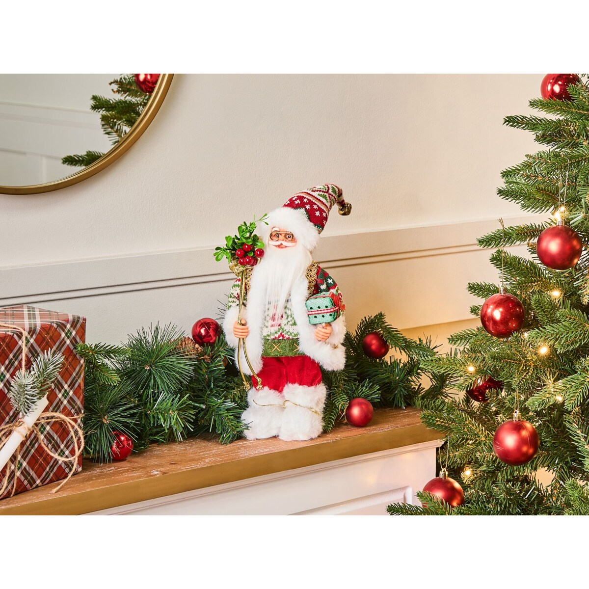 Dekoracja świąteczna MOSVATN Mikołaj 37 cm Czerowny/ zielony