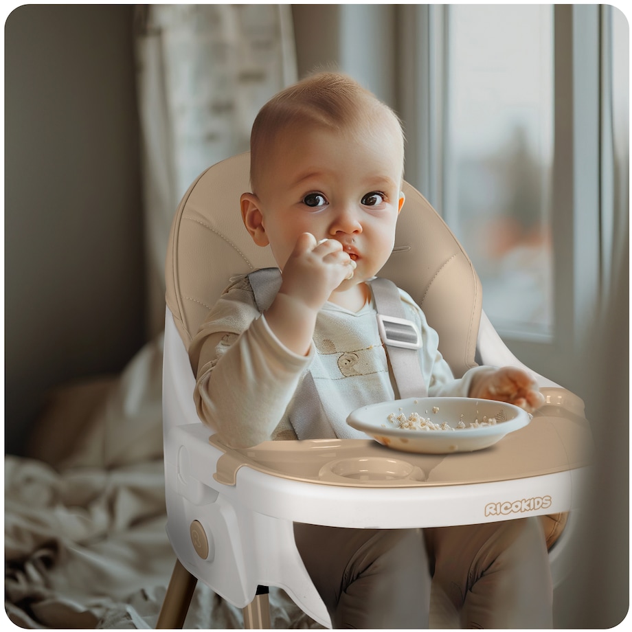 Krzesełko do karmienia dla dzieci Ricokids Mani beżowe 3w1 regulowane fotelik tacka