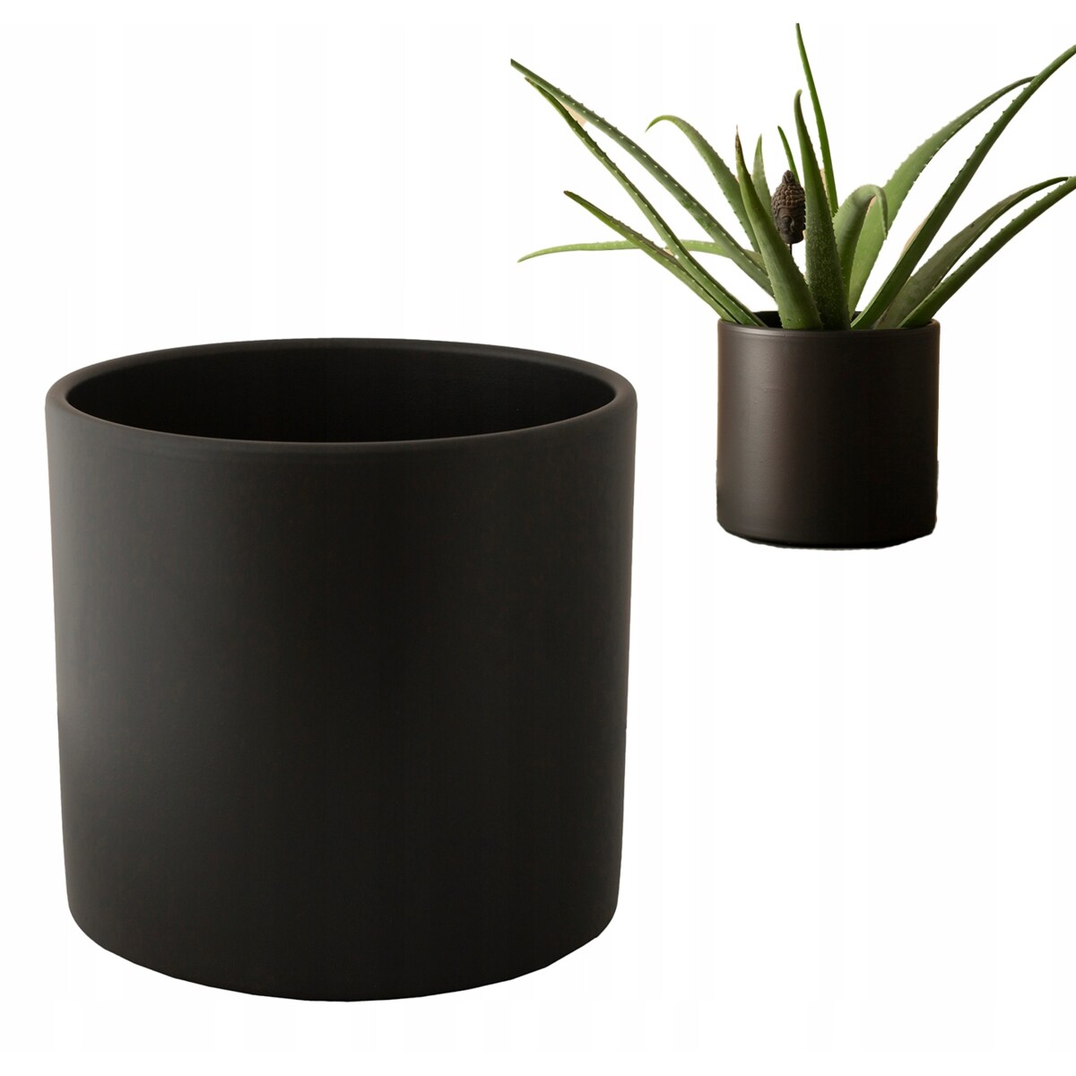 DONICZKA CZARNA CERAMICZNA DUŻA okrągła cylinder osłonka donica Maria 23cm