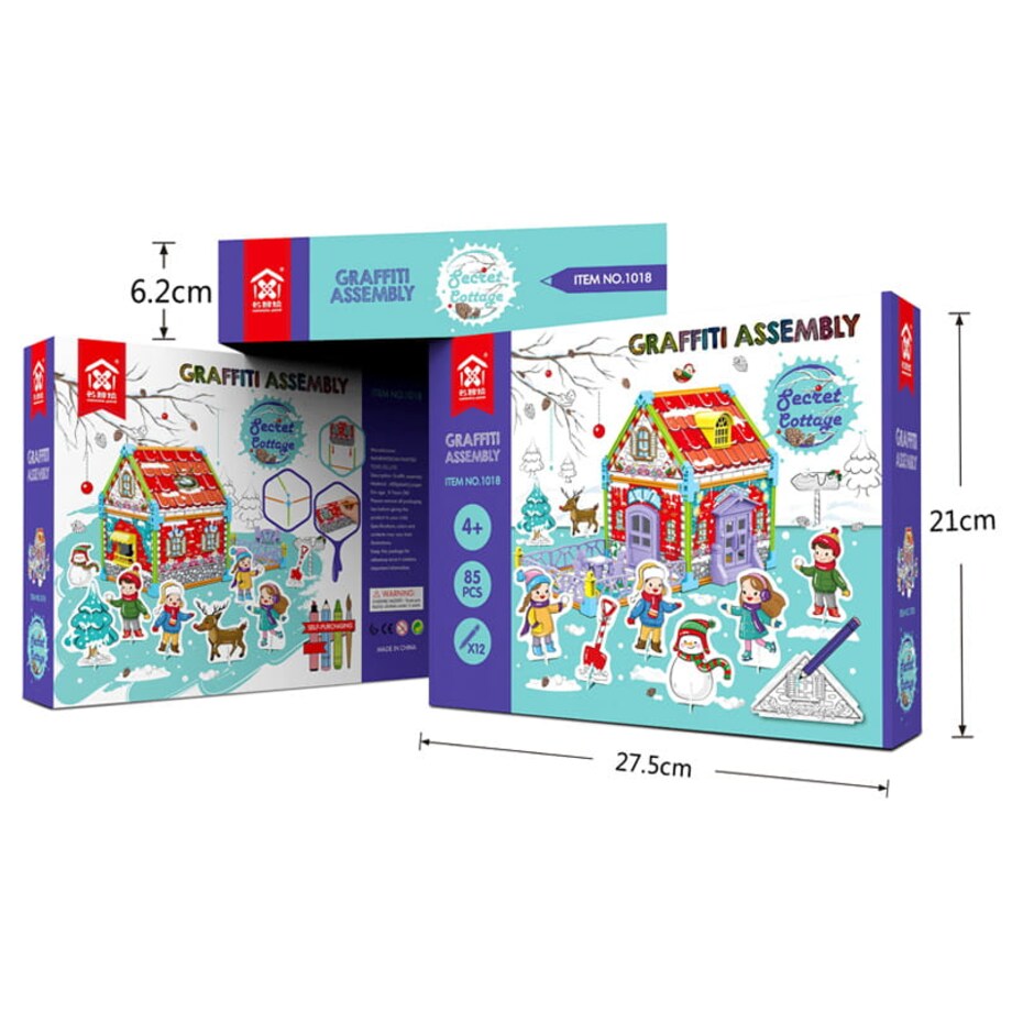 Dwustronny domek do składania i kolorowania - Zimowa chatka