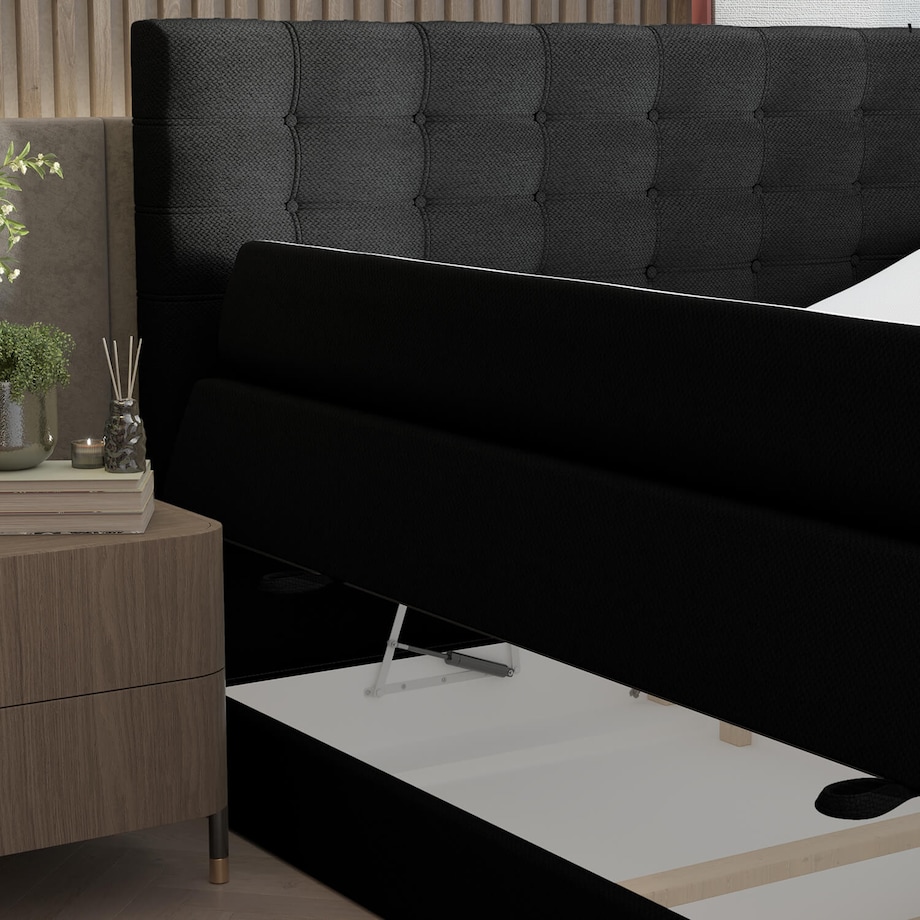 Łóżko kontynentalne STATE 180x200 z pojemnikiem, Czarny, tkanina Megan 368