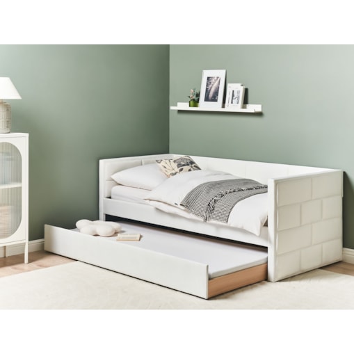 Łóżko wysuwane Welur CHAVONNE 90 x 200 cm Złamana biel