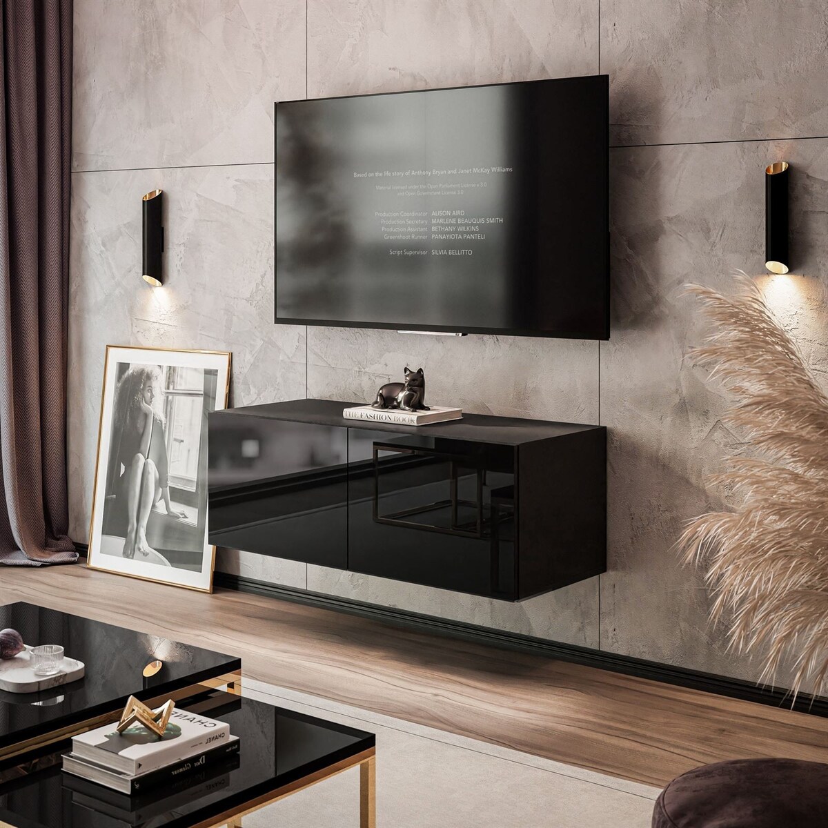 Szafka RTV COLGANTE 100 czarny połysk LED