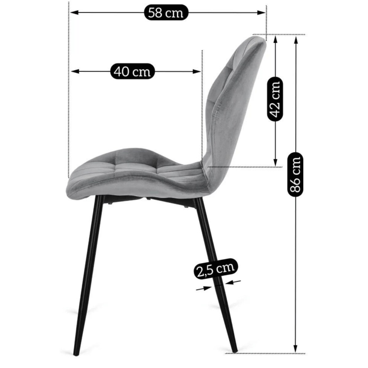 Krzesło Tapicerowane Welurowe Do Salonu Jadalni Toaletki Loft LUCKY Szare