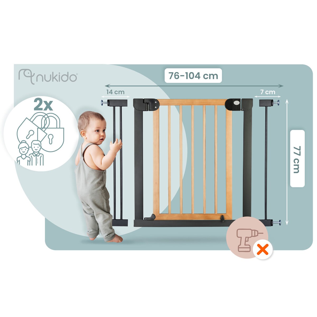Barierka zabezpieczająca ochronna Nukido na schody i drzwi 76-104cm czarno-brązowy 718200