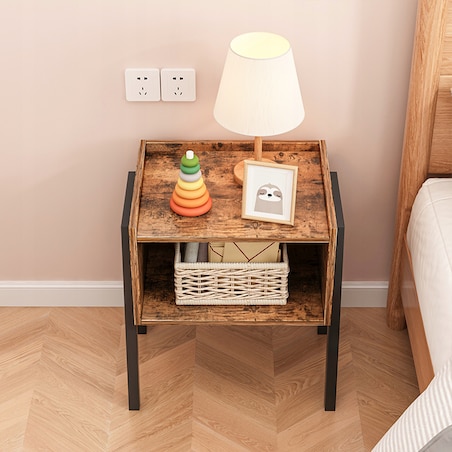 Szafka nocna loft stolik rustykalny półka drewniana industrialna sypialnia