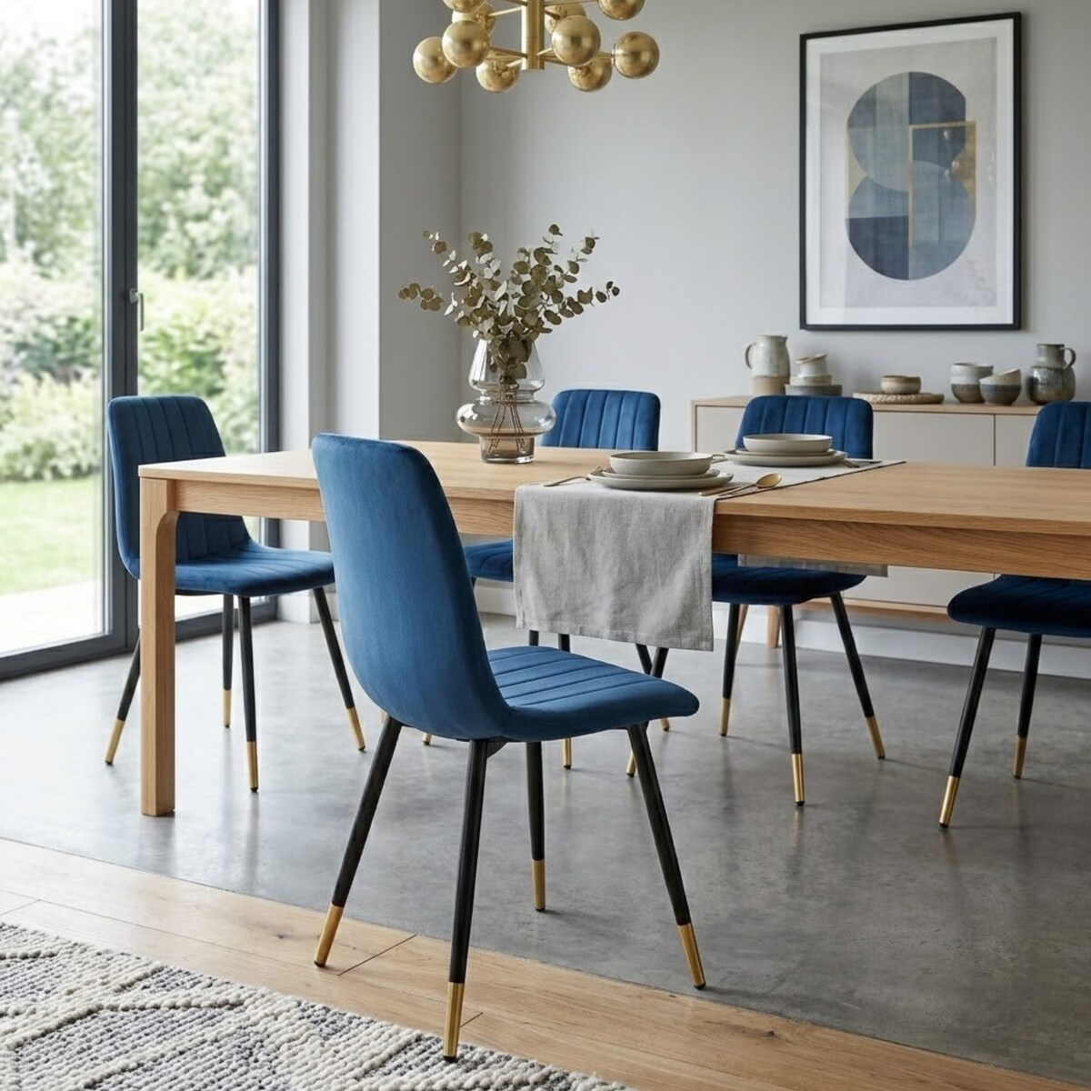 Krzesło do jadalni i salonu granatowy welur – nowoczesne krzesło na czarnych nogach