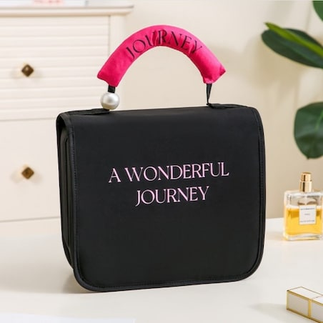 Kosmetyczka rozkładana elegancka kuferek etui z rączką czarna KS153CZ