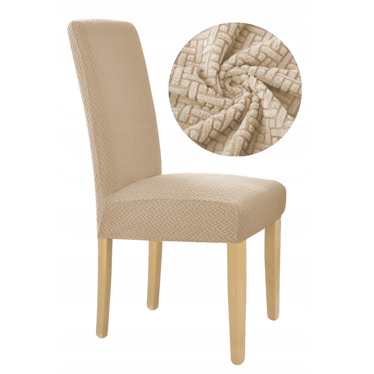 POKROWIEC NA KRZESŁO BEŻOWY ŻAKARD ELASTYCZNY [10-Z1-BZ]