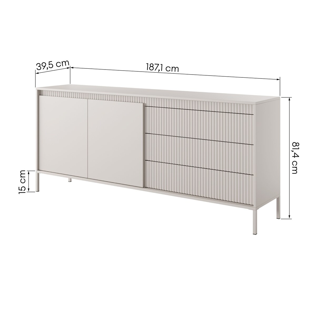 Komoda dwudrzwiowa z szufladami 81,4x187,1 cm LEMAL- big beżowy
