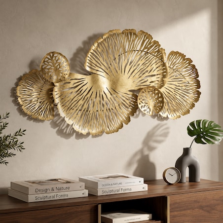 Dekoracja ścienna Iris Verticale, kolor złoty, żelazo, 115 x 64 cm, styl glamour, do salonu i przedpokoju, Mauro Ferretti