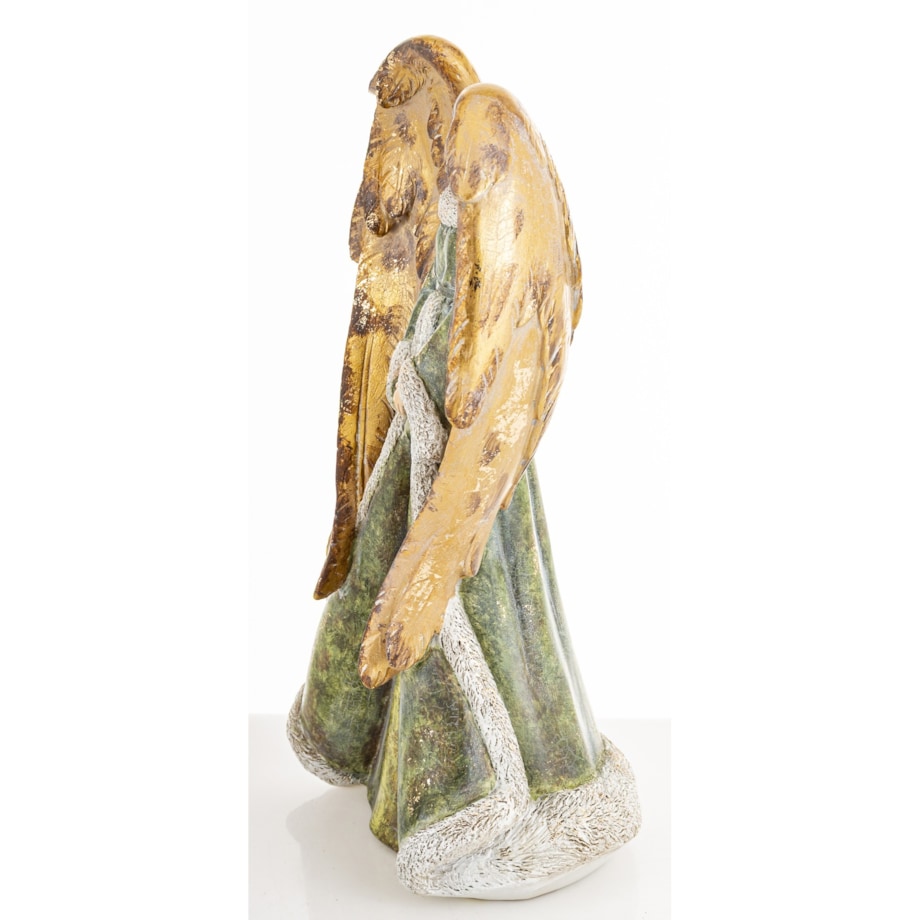 Dekoracja - anioł z dużymi złotymi skrzydłami 31,5x16,5x12,5 cm MALAIK