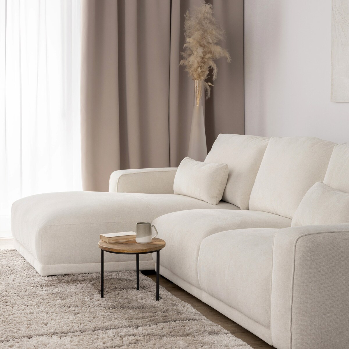 Sofa Silkeborg crème white prawa, 305x105x85 cm
