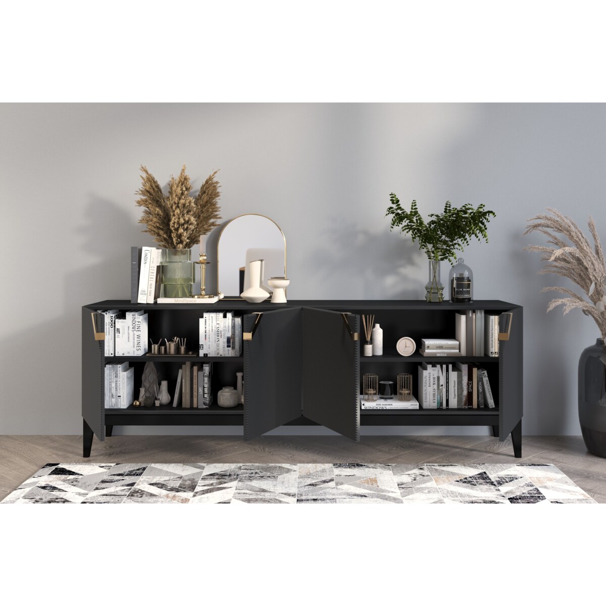 Drewniana komoda Visby DEMI LONG / kolor czarny