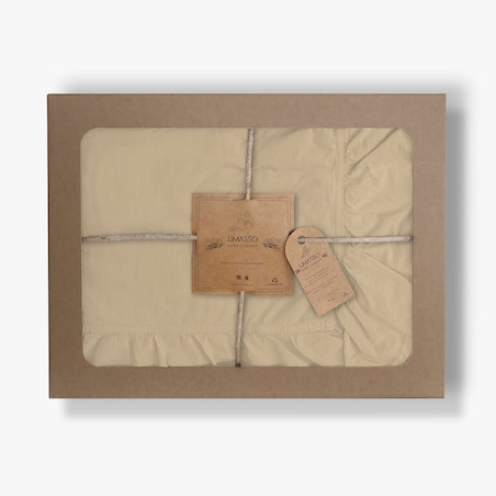 Pościel bawełniana 160x200 z falbanką Stonewashed Exclusive, Akdeniz Cream