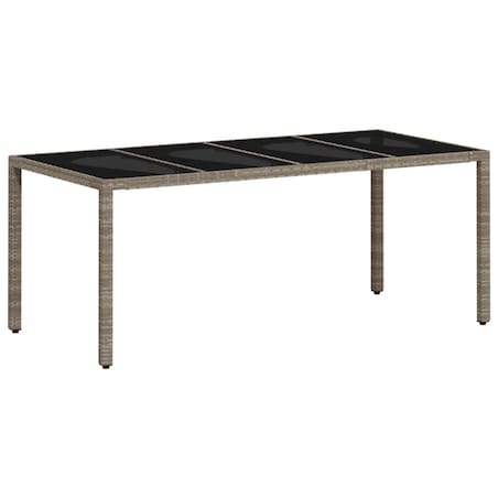 vidaXL Stół ogrodowy ze szklanym blatem, szary 190x90x75 cm, rattan PE