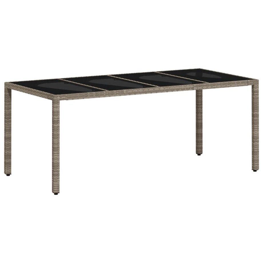 vidaXL Stół ogrodowy ze szklanym blatem, szary 190x90x75 cm, rattan PE