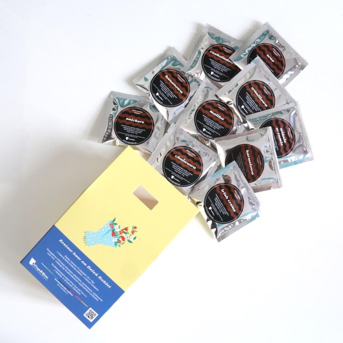 Kawa na Dzień Kobiet - z kawą aromatyzowaną 10 smaków po 10g. Wyjątkowy prezent upominek dla niej mamy siostry koleżanki przyjaciółki dziewczyny kobiety