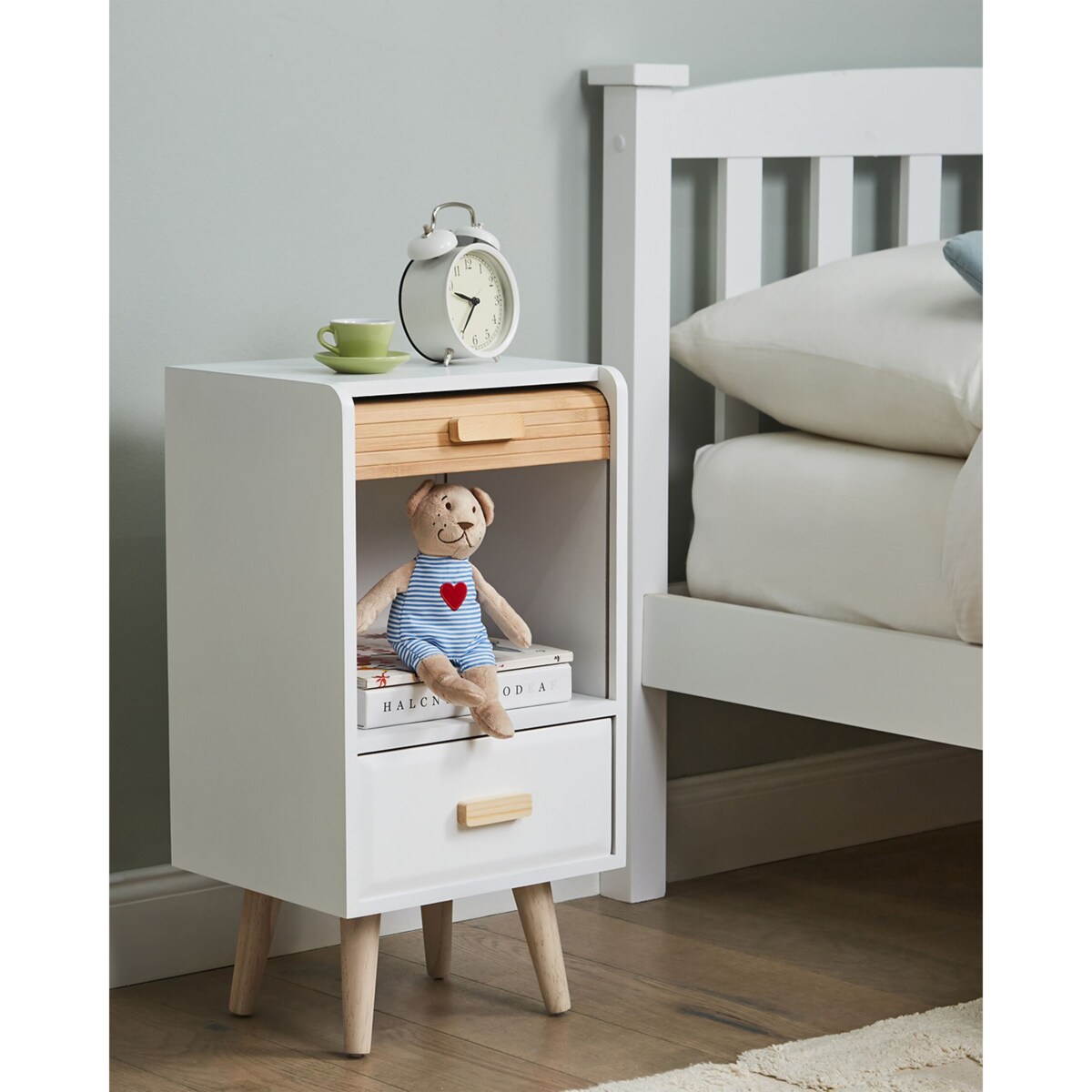 Drewniana szafka nocna biała NESIKA
