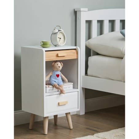 Drewniana szafka nocna biała NESIKA