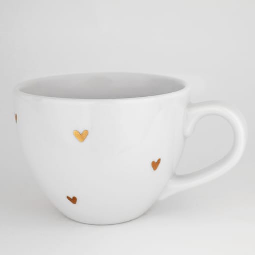 Biały kubek porcelanowy 500 ml - motyw złotych serduszek na walentynki dla niej