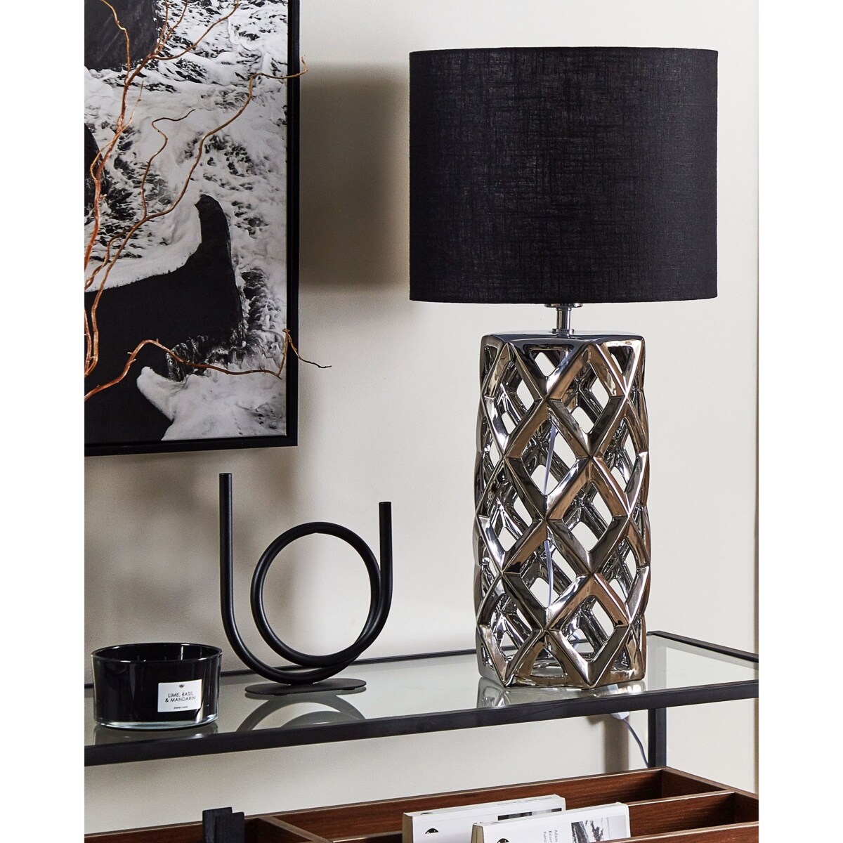 Lampa stołowa ceramiczna srebrna SELJA