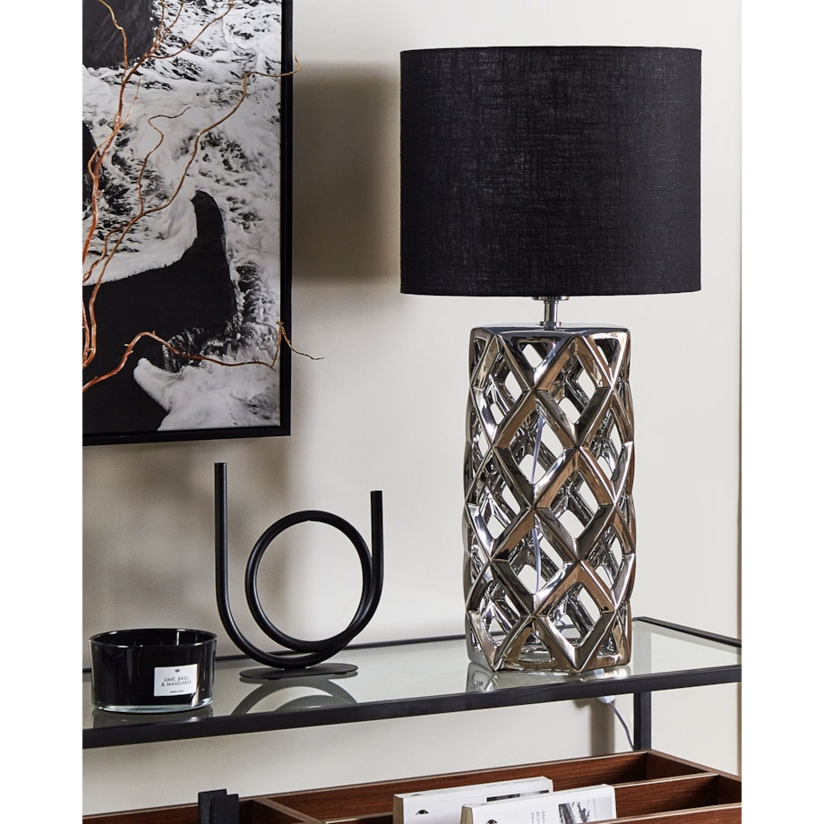 Lampa stołowa ceramiczna srebrna SELJA