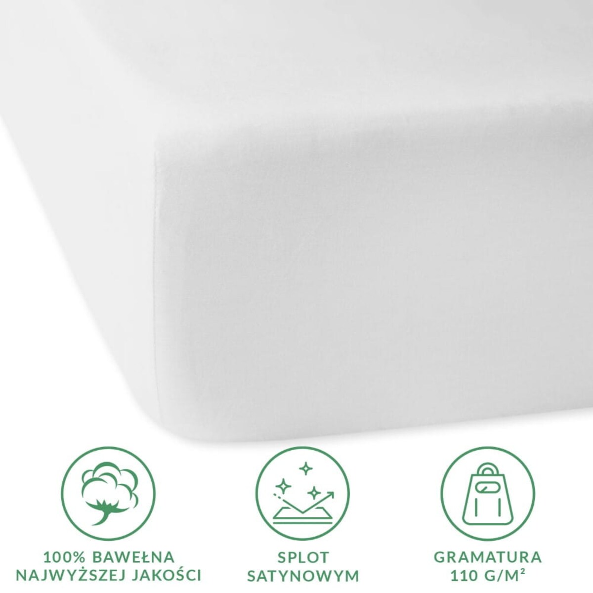 Prześcieradło satynowe z gumką białe 140 x 200 cm